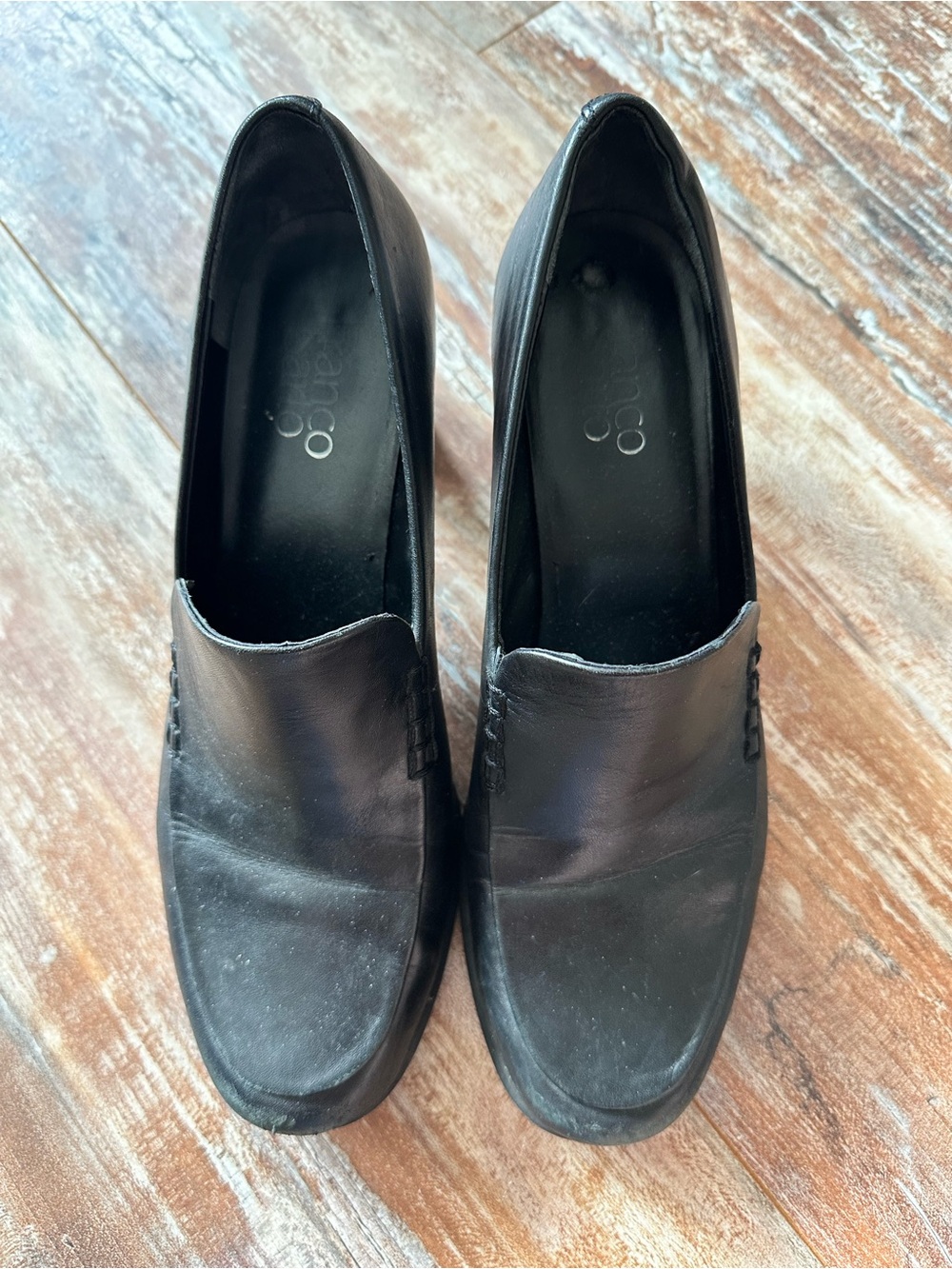 Franco Sarto Black Leather Slip-On Heels